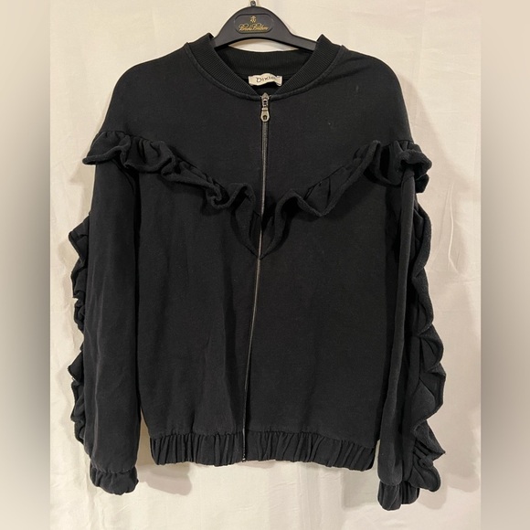 Womens black bomber jacket medium frilly whimsigoth fairy core - Picture 1 of 11